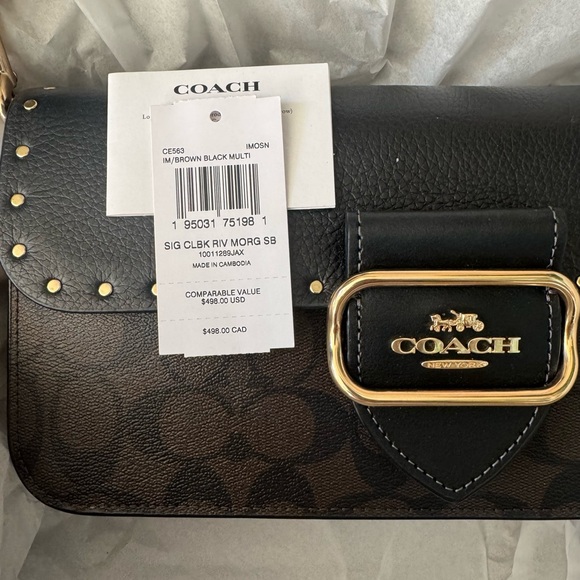 COACH Leather Morgan Collection Shoulder Bag In Signature Canvas.Gold rivets.NWT - Picture 6 of 7